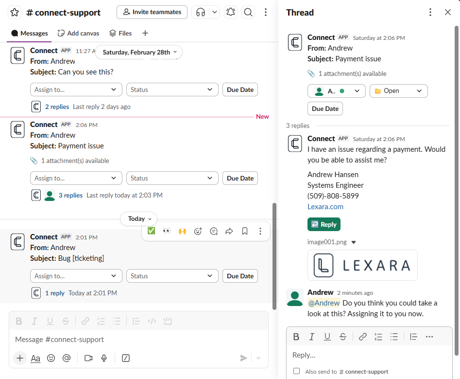 Connect by Lexara working directly inside Slack