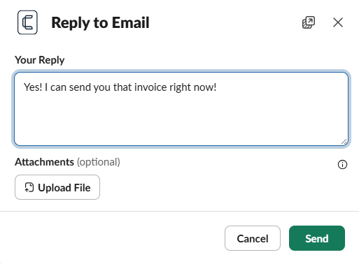 Email replying directly in a Slack Channel